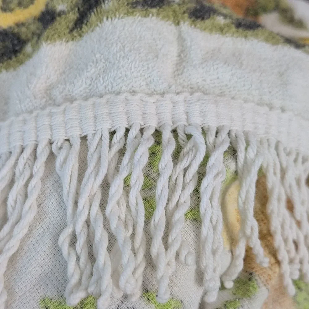 vintage 70s Terry cloth round‎ tablecloth herbs mushroom tablecloth boho